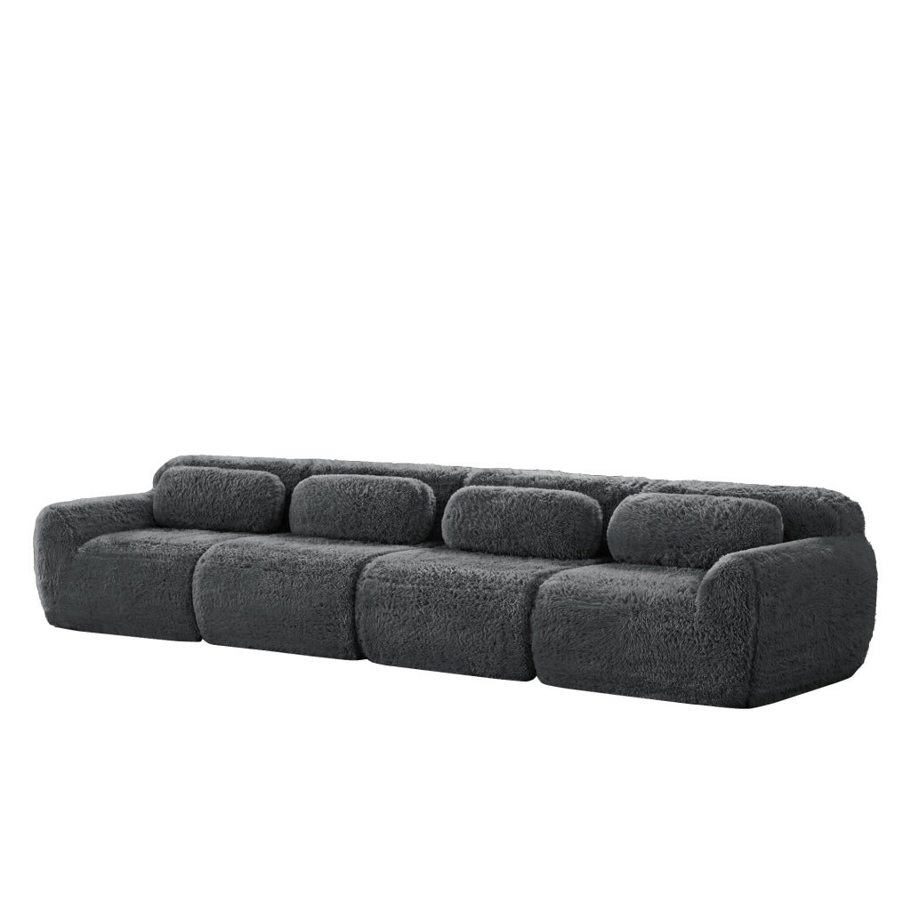 Sofa a 4 posti - Zephmum - Tessuto peluche premium, base antiscivolo, cuscini inclusi, schiuma elastica