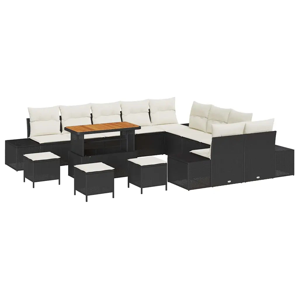 Set Divano da Giardino con cuscino 14 pcs Nero polyrattan 3362850