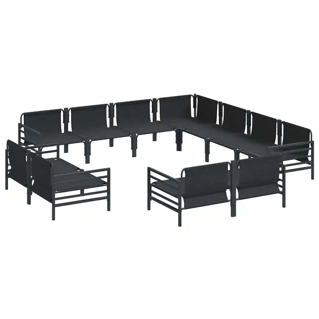 Set Divano da Giardino con cuscino 11 pcs Nero Acciaio