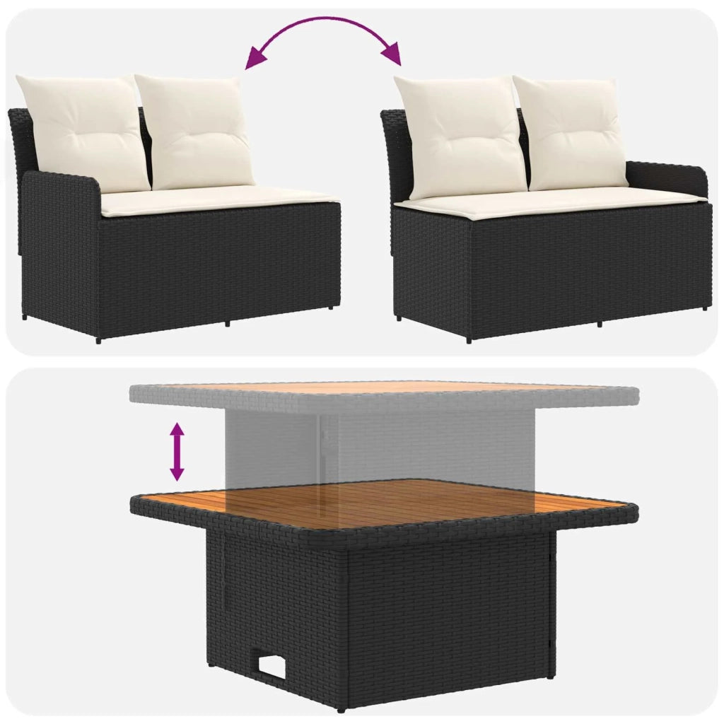 Set di Mobili con cuscino 4 pcs Nero e Crema Rattan in PE 3422175