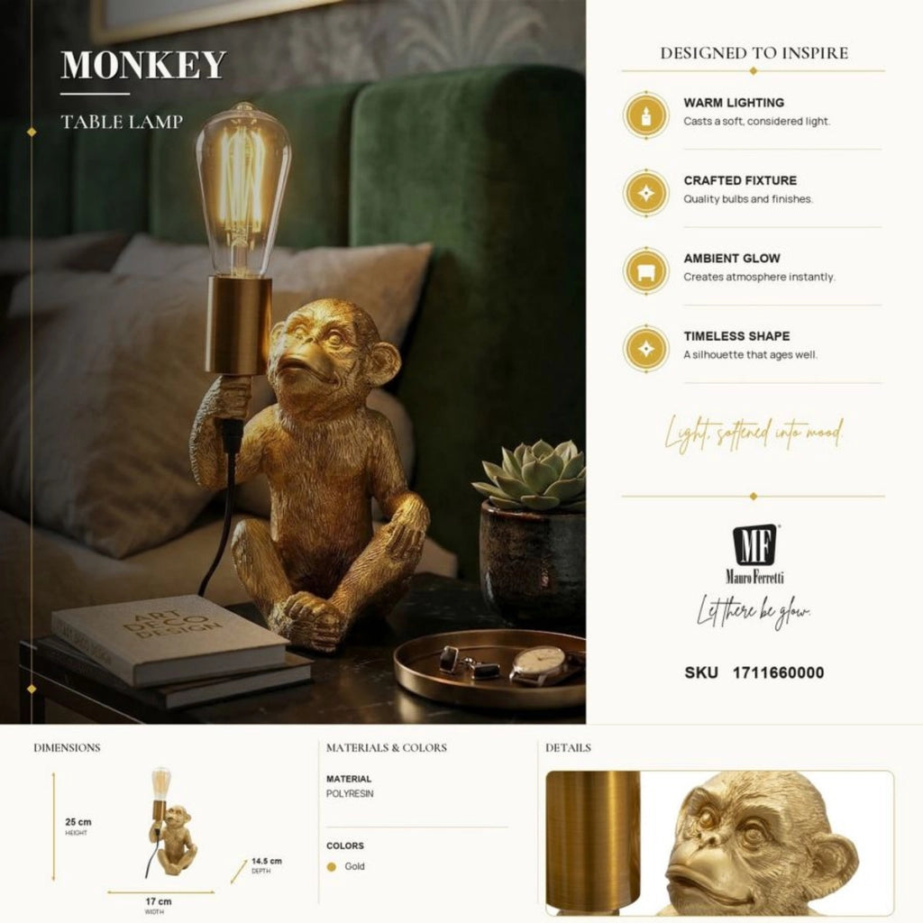 Lampada da tavolo Monkey in resina dorata