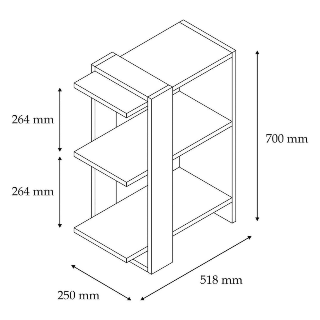 Biblioteca Netro, Libreria 3 Ripiani, 52x25x70h cm Marrone Noce