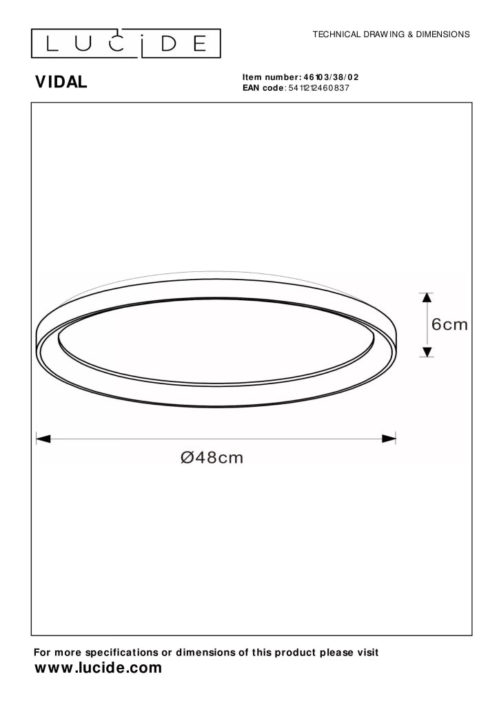 Plafoniera LED 48 cm 38W oro rotonda Vidal Lucide