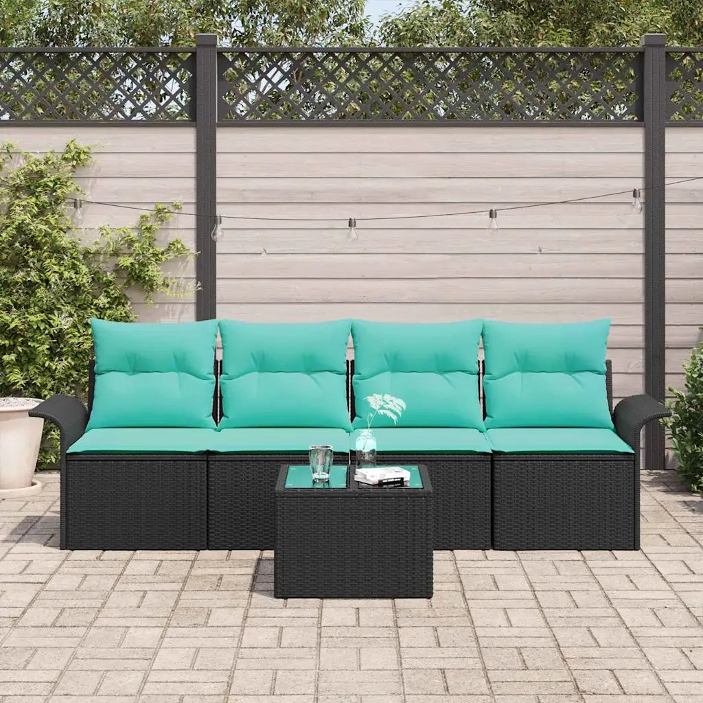 Set Divano da Giardino 5 pcs Nero e Turchese polyrattan 3353905