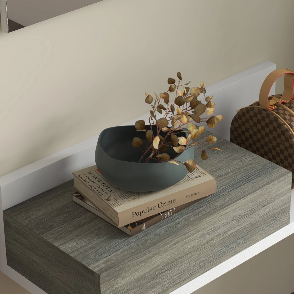 Mobile ingresso con specchio e cassetto ¨C Minimal ¨C Bianco e Grigio 75x30.5x20 cm