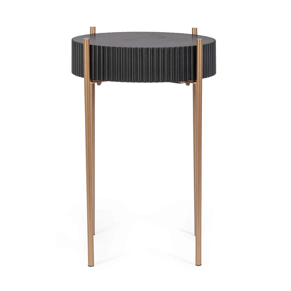 Tavolino Rotondo in Acciaio e Legno Industrial Darcy Nero Bizzotto
