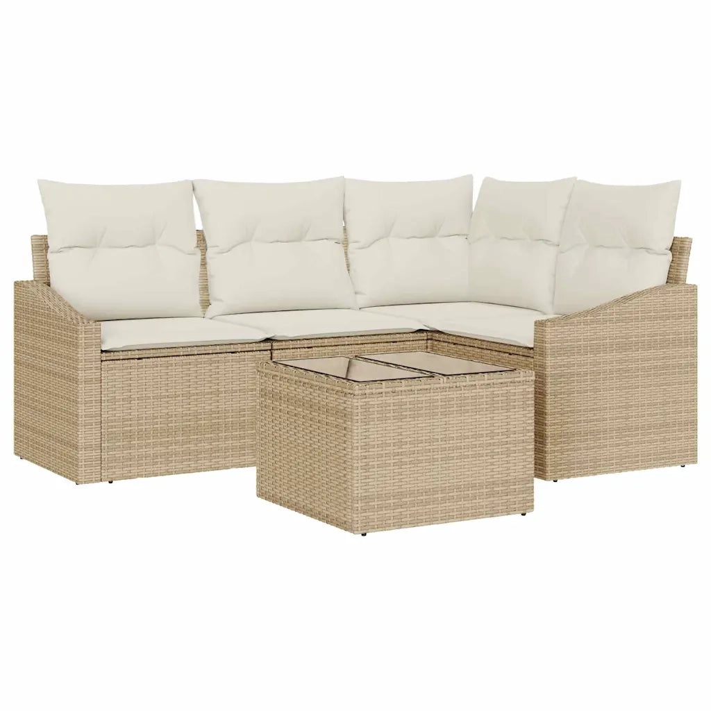 Set di divani con cuscino 5 pcs Beige polyrattan
