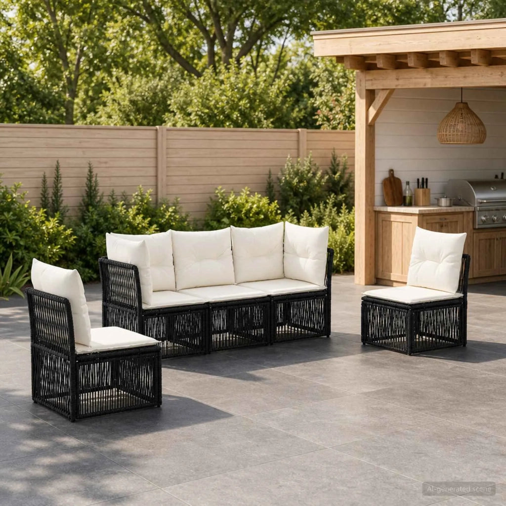 Set Divano da Giardino 5 pz Nero polyrattan 3434152