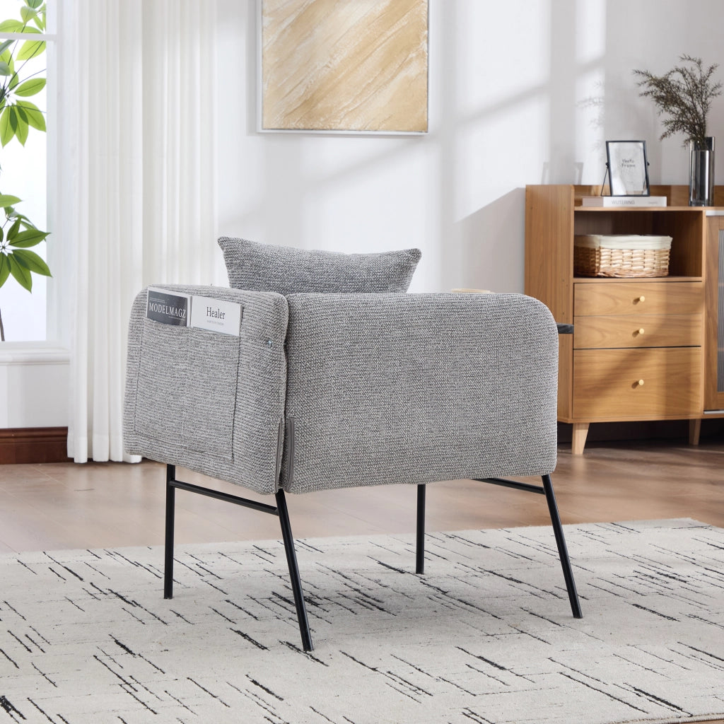 Poltrona singola moderna grigia in ciniglia con tavolino 86x72x71 cm