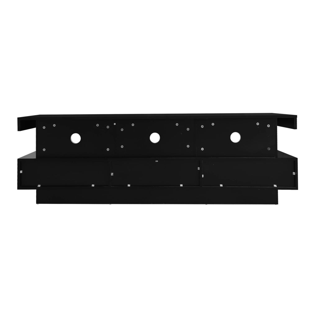 Mobile TV 160x38x50.5 cm con 3 ripiani in vetro e LED via app Bluetooth in truciolato nero