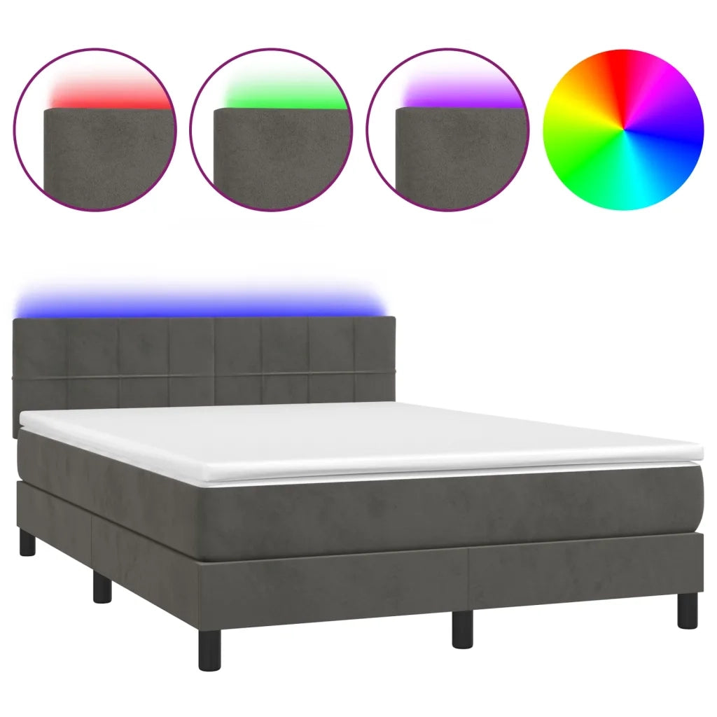 Letto a Molle con Materasso e LED Grigio Scuro 140x200 cm 3134406