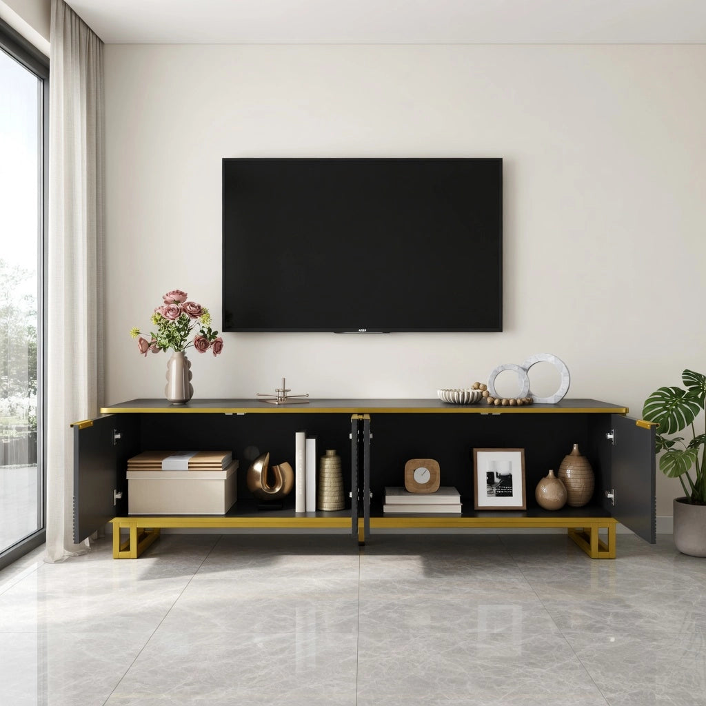 Cassettiera per TV nera in MDF lunghezza 160 cm