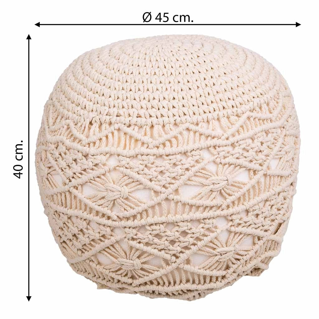 Puf in cotone intrecciato panna 45x45x40h