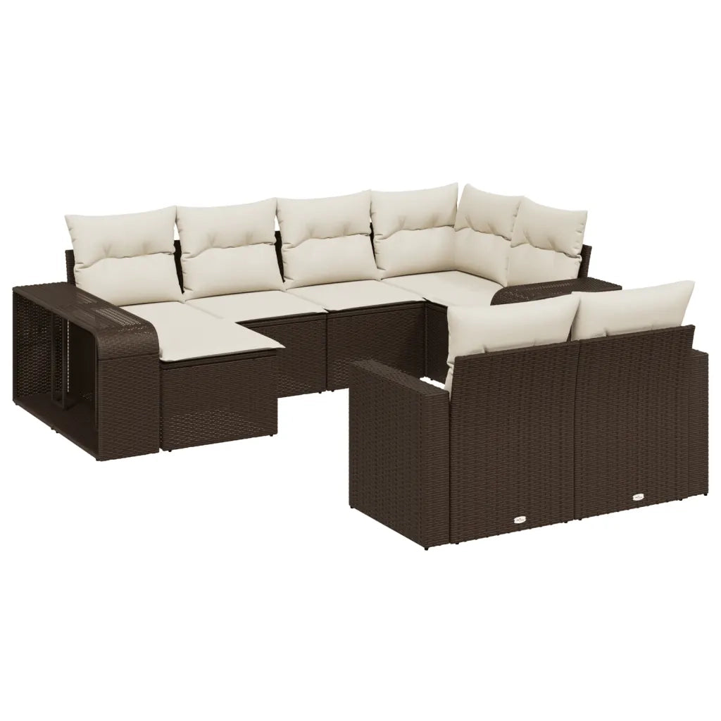 Set Divani da Giardino 10pz con Cuscini in Polyrattan Marrone 3228903