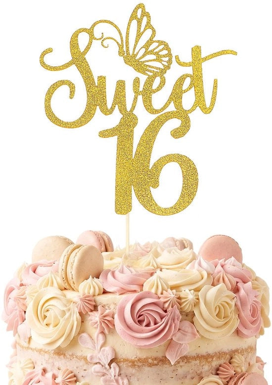 Decorazione per torta da 15,5 x 15 cm con spiedino di bambù in oro