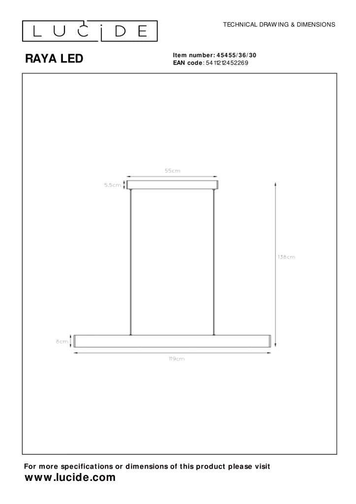 Lampada a sospensione LED moderna nera Raya 36W Lucide