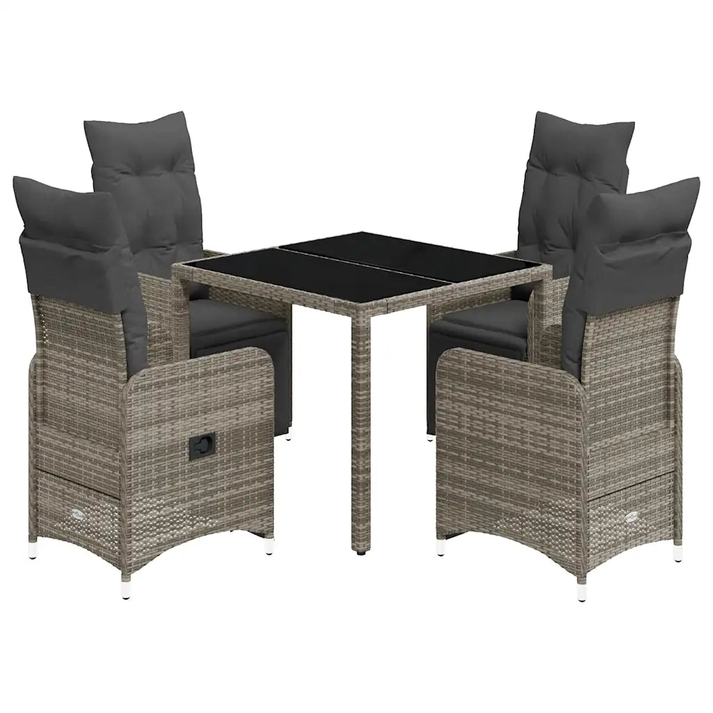 Set Bistrò da Giardino 5 pz con Cuscini in Polyrattan Grigio