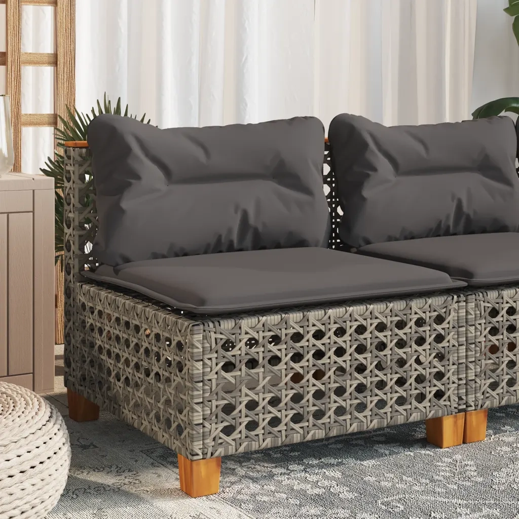 Divano Giardino Senza Braccioli con Cuscini-Sofa da Giardino-Divanetto da esterno Grigio Polyrattan