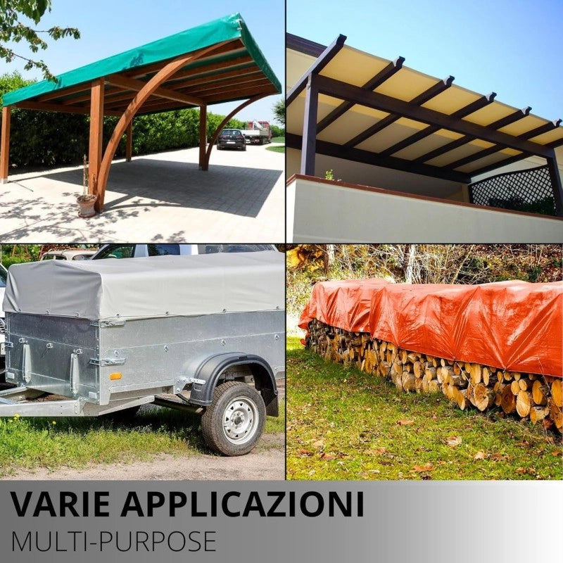 Telo PVC IGNIFUGO Impermeabile Grigio | Telone Occhiellato Ogni 25CM 650g/mq | Copertura Esterna | 4x6m | Resistente Multiuso