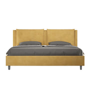 BS COM Letto matrimoniale king size contenitore imbottito 170x200 microfibra ocra