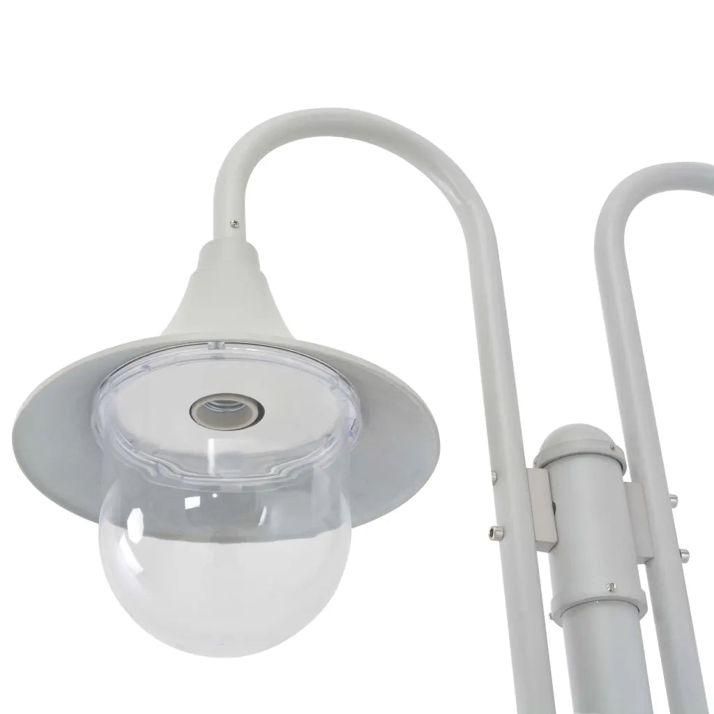 Lampione da Giardino E27 220 cm Alluminio 2 Lampade Bianco 44208