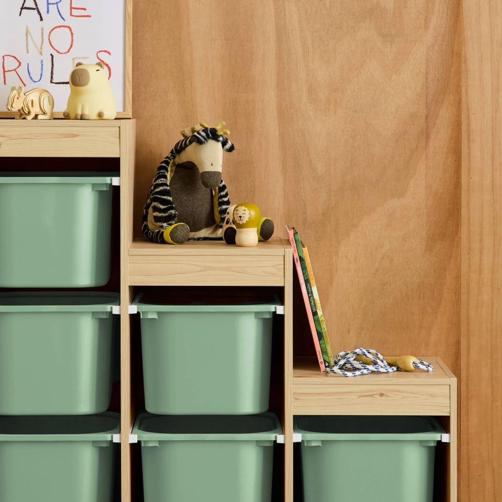 Mobile contenitore per bambini a scala con 6 contenitori, verde grigio