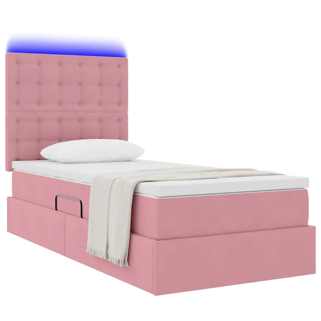 Letto con contenitore e LED con led Rosa 90 x 190 cm Velluto