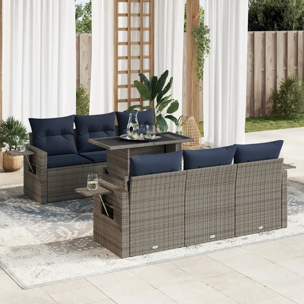 Set Divani da Giardino con Cuscini 7pz Grigio Polyrattan Acacia 3326422