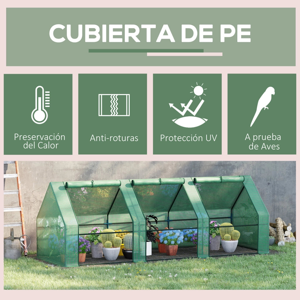 Serra da Giardino ¨C Xylo ¨C 270x90x90 cm Acciaio Verde con 3 Finestre per Esterno