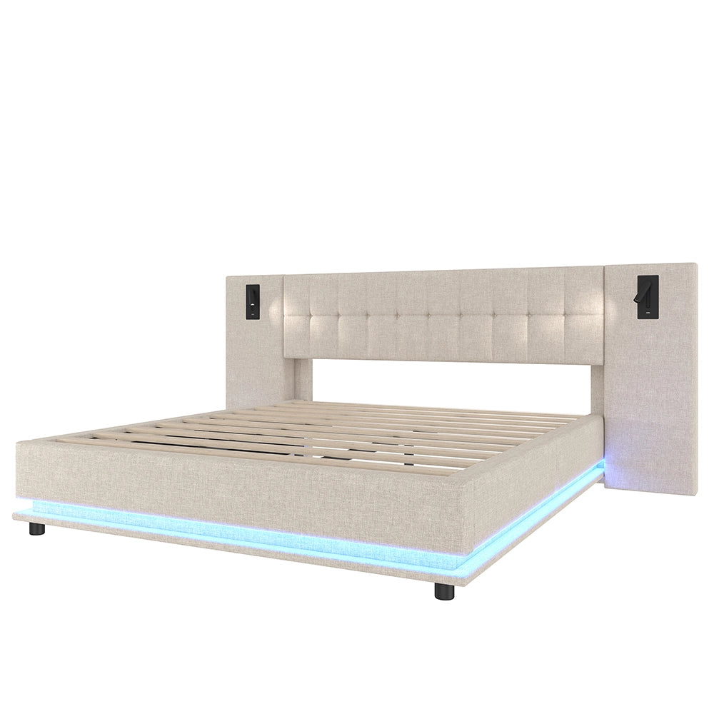 Letto-Xylo-180x200 cm-LED, spot, USB, lino beige