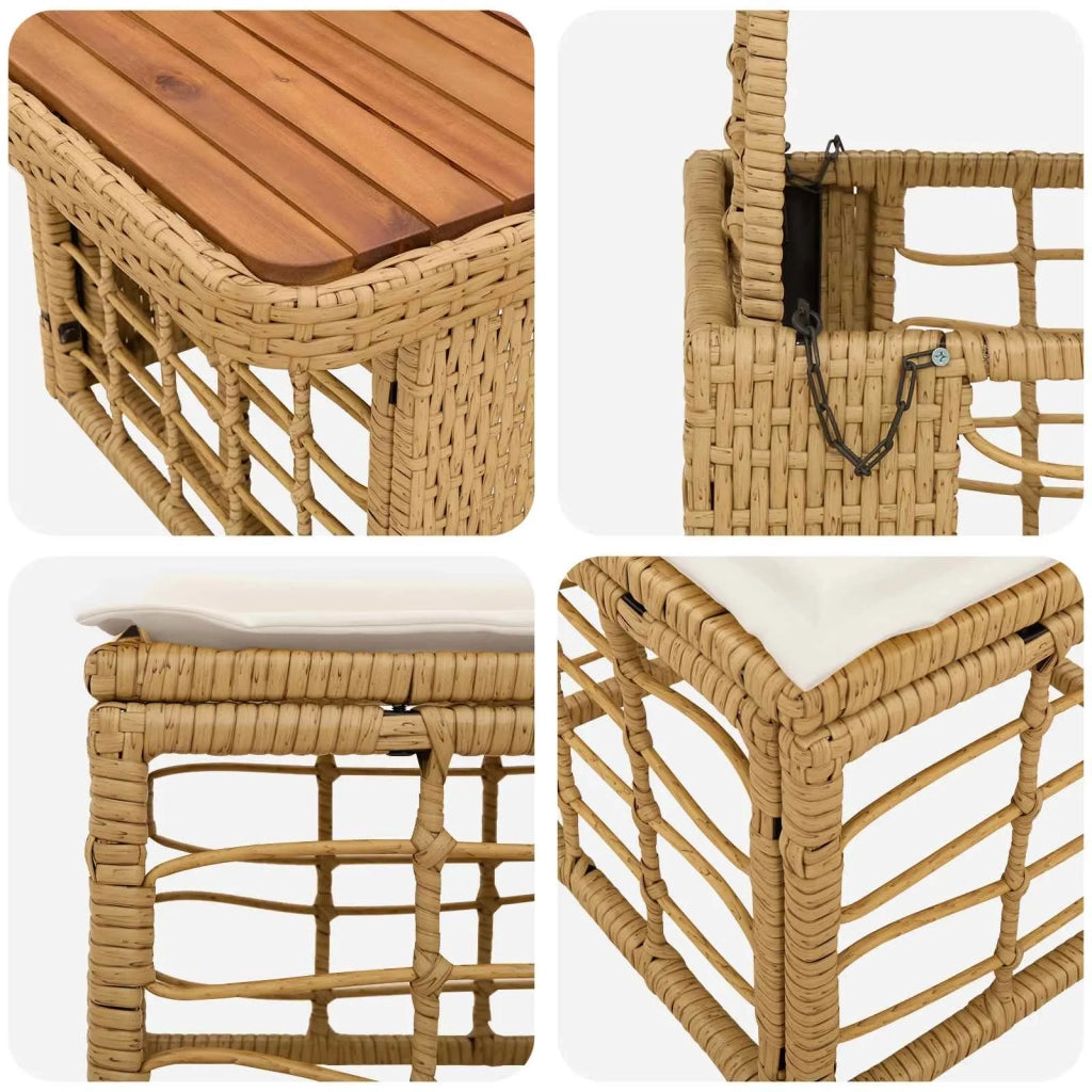 Set da Pranzo per Giardino con cuscino 4 pcs Naturale e Bianco 42026763