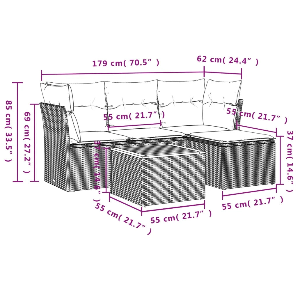 Set Divani da Giardino 5 pz con Cuscini in Polyrattan Nero 3223605