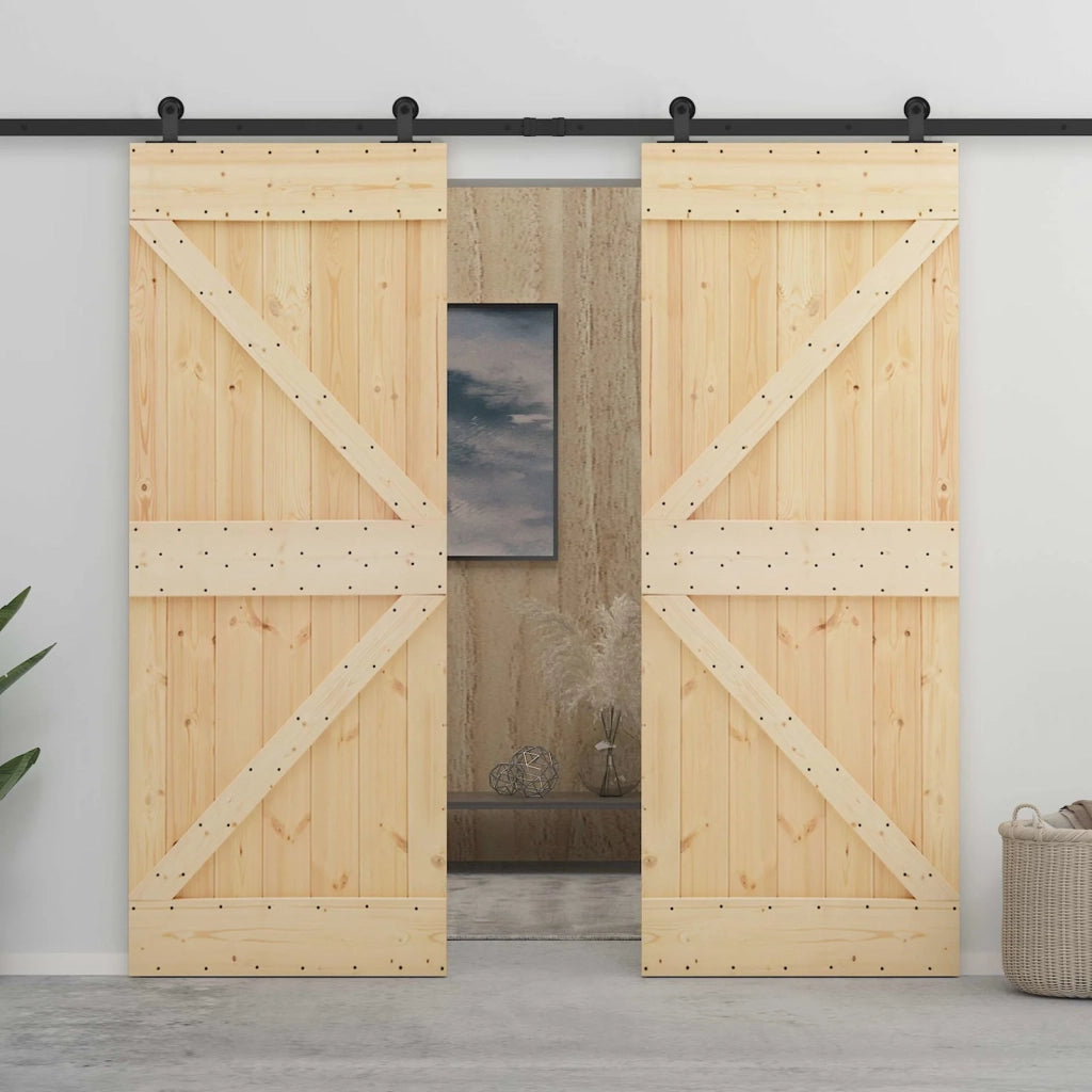 Porta scorrevole 2 pcs Naturale e Nero Legno Massello di Pino 3444887