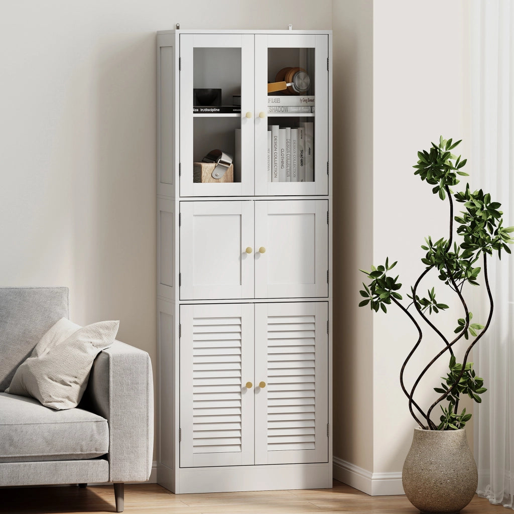Mobile alto bagno ¨C Xylo ¨C 6 ante con vetro e persiana, ripiano regolabile, bianco
