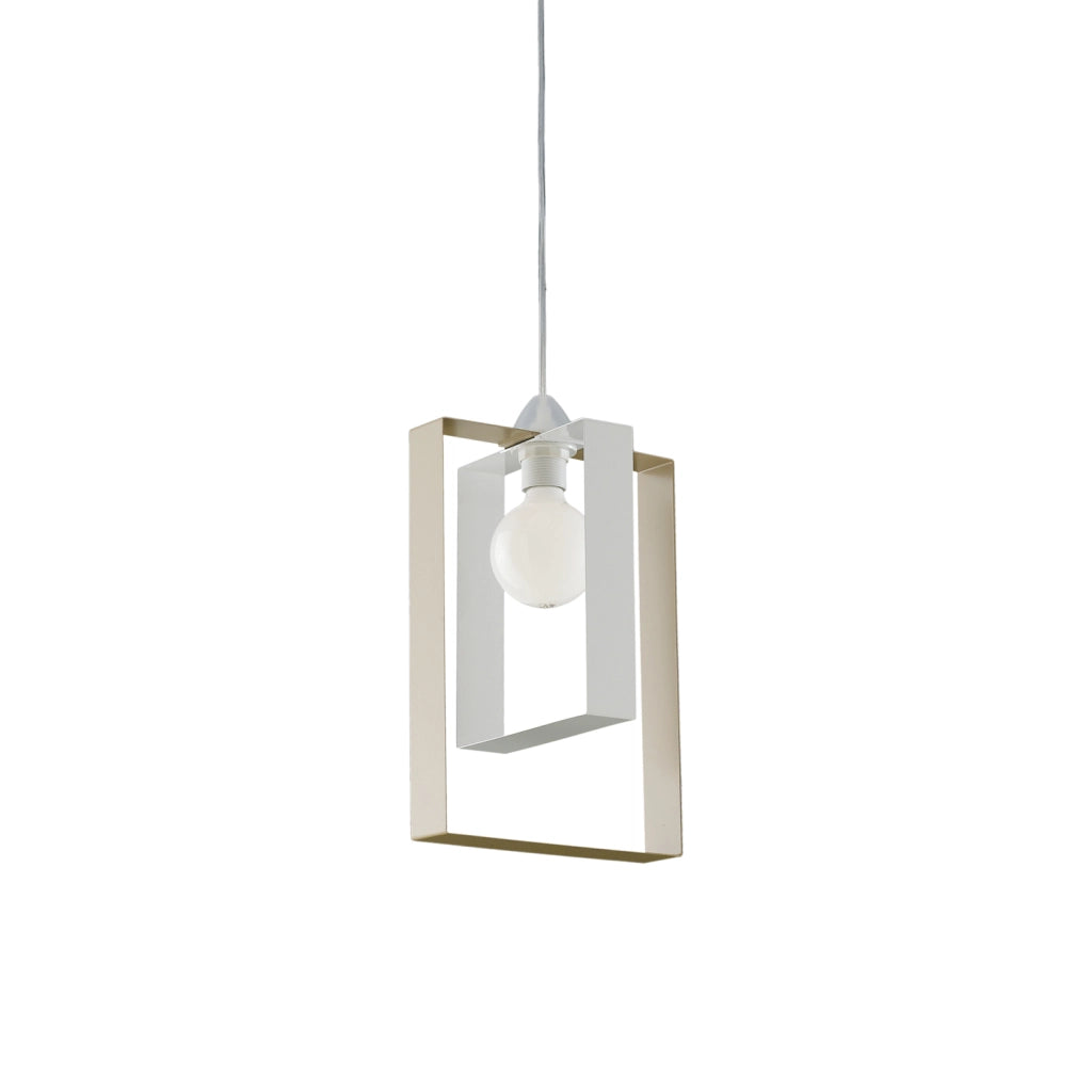 Sospensione Moderna Duplo 1 Luce Ferro Laccato Bianco E Tortora