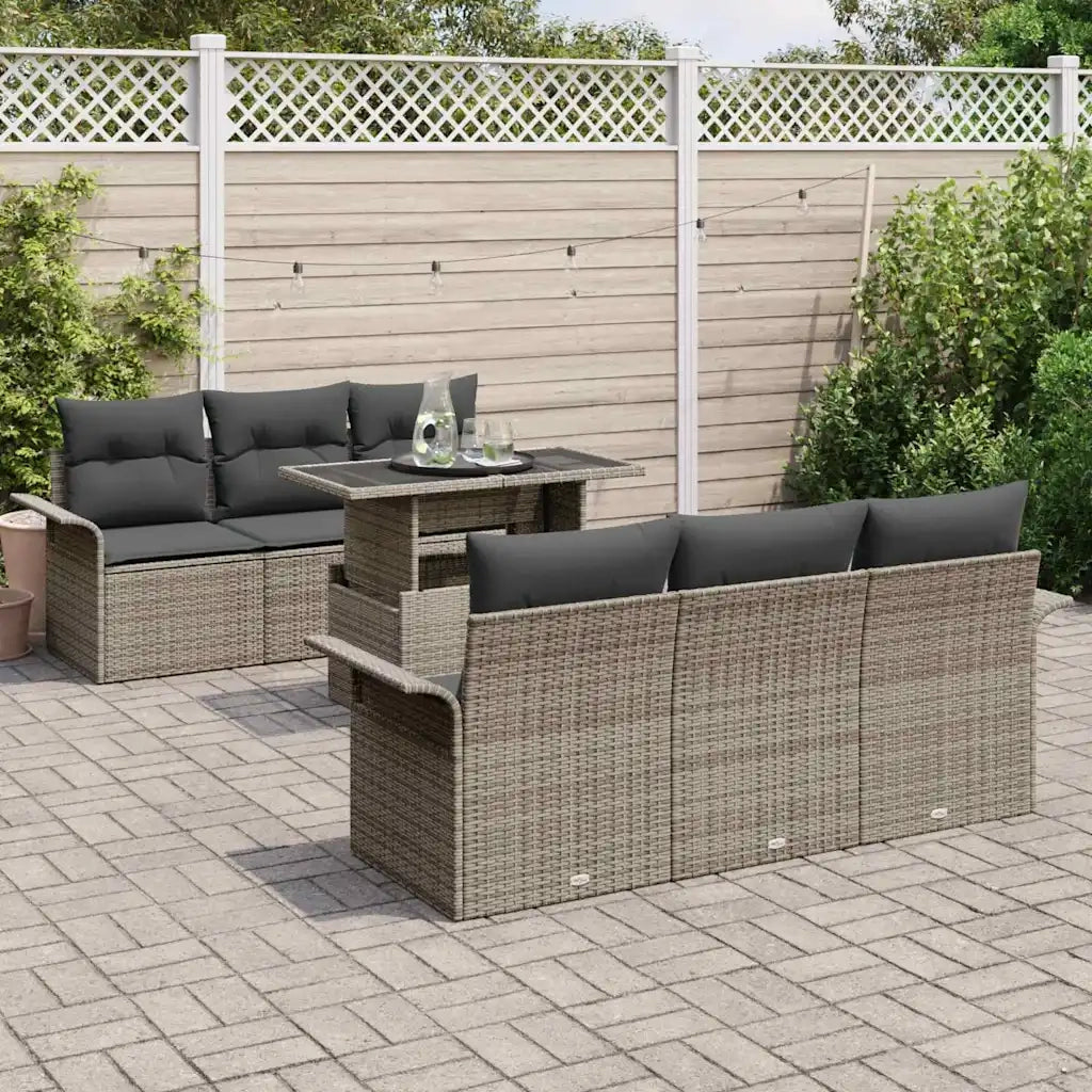 Set Divano da Giardino con cuscino 7 pcs Grigio polyrattan 3348205