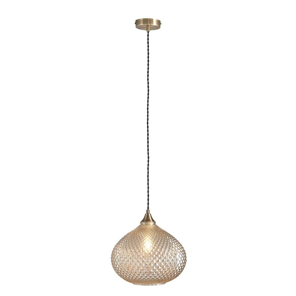 Lampada a sospensione Livia ottone antico vetro E27 Endon