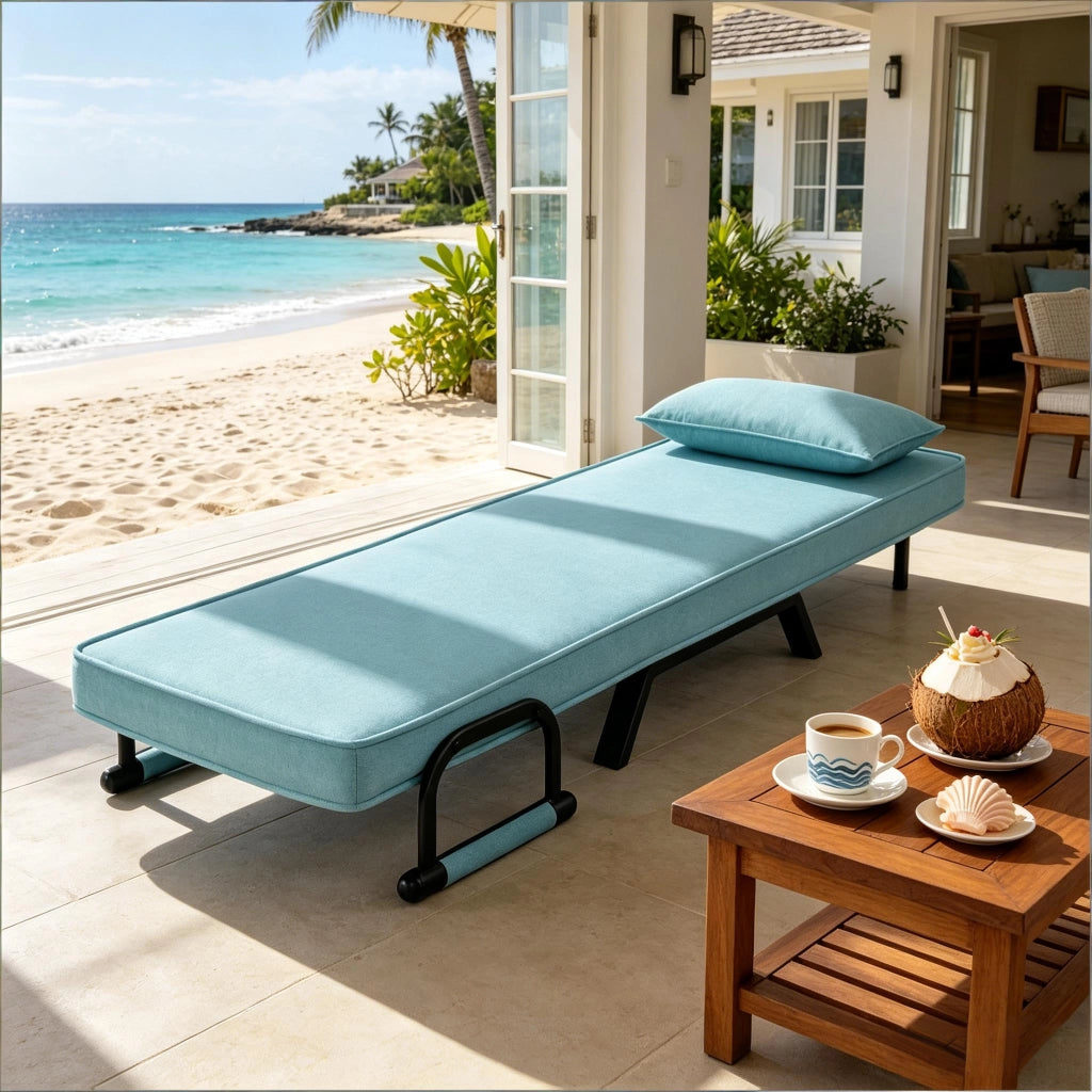 POLTRONA Letto convertibile 65x78x75 cm Blu in Lino, Schiuma e Metallo