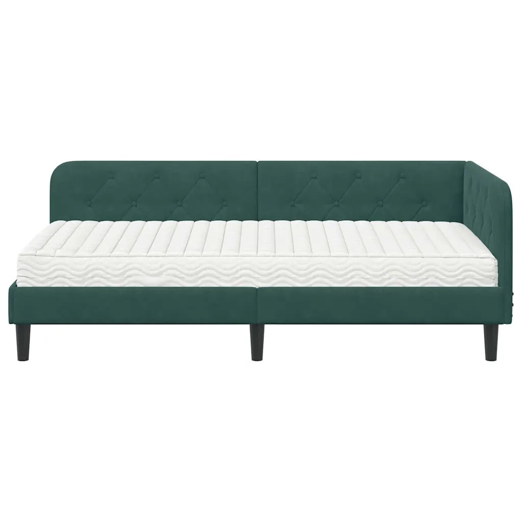 Cornice del letto ad angolo Verde Scuro 90 x 190 cm Velluto