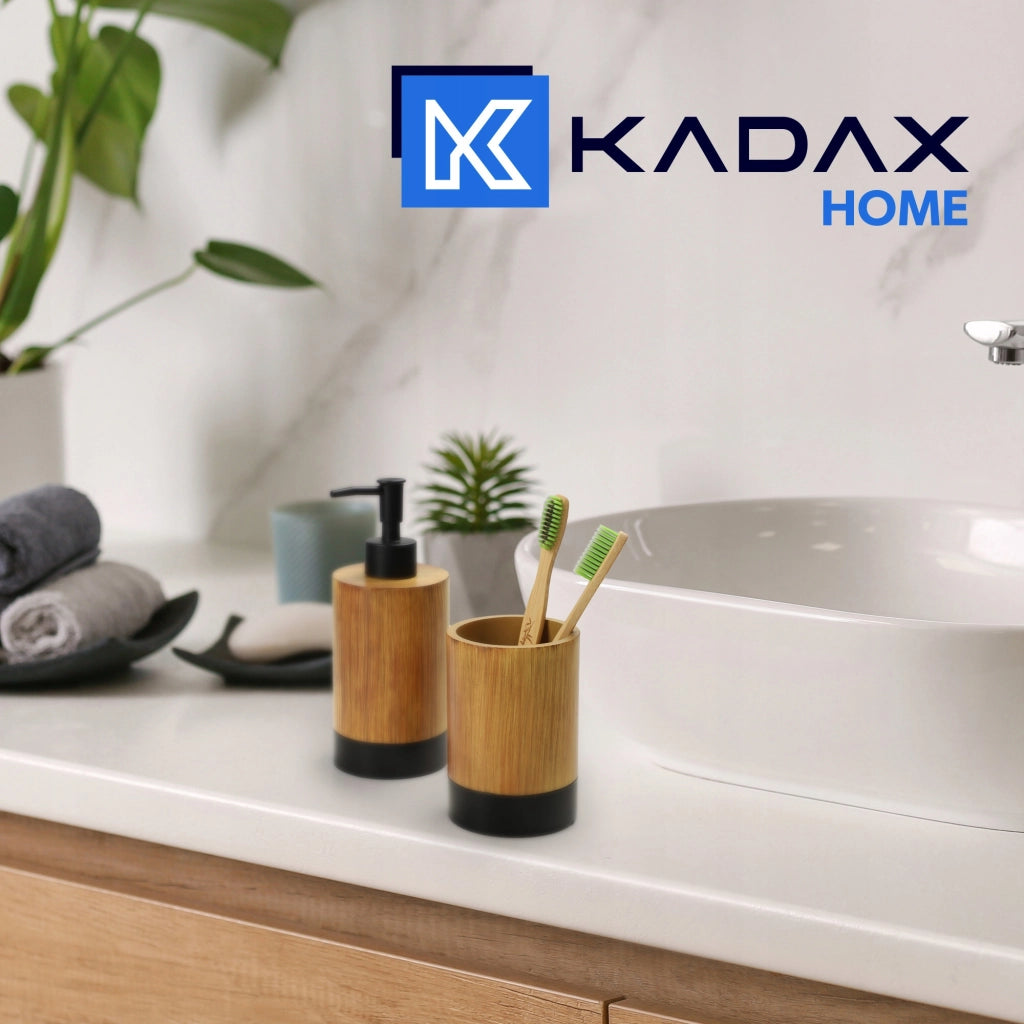 Set da bagno KADAX con dispenser di sapone per WC e bicchiere, colore marrone, set 2 in 1.