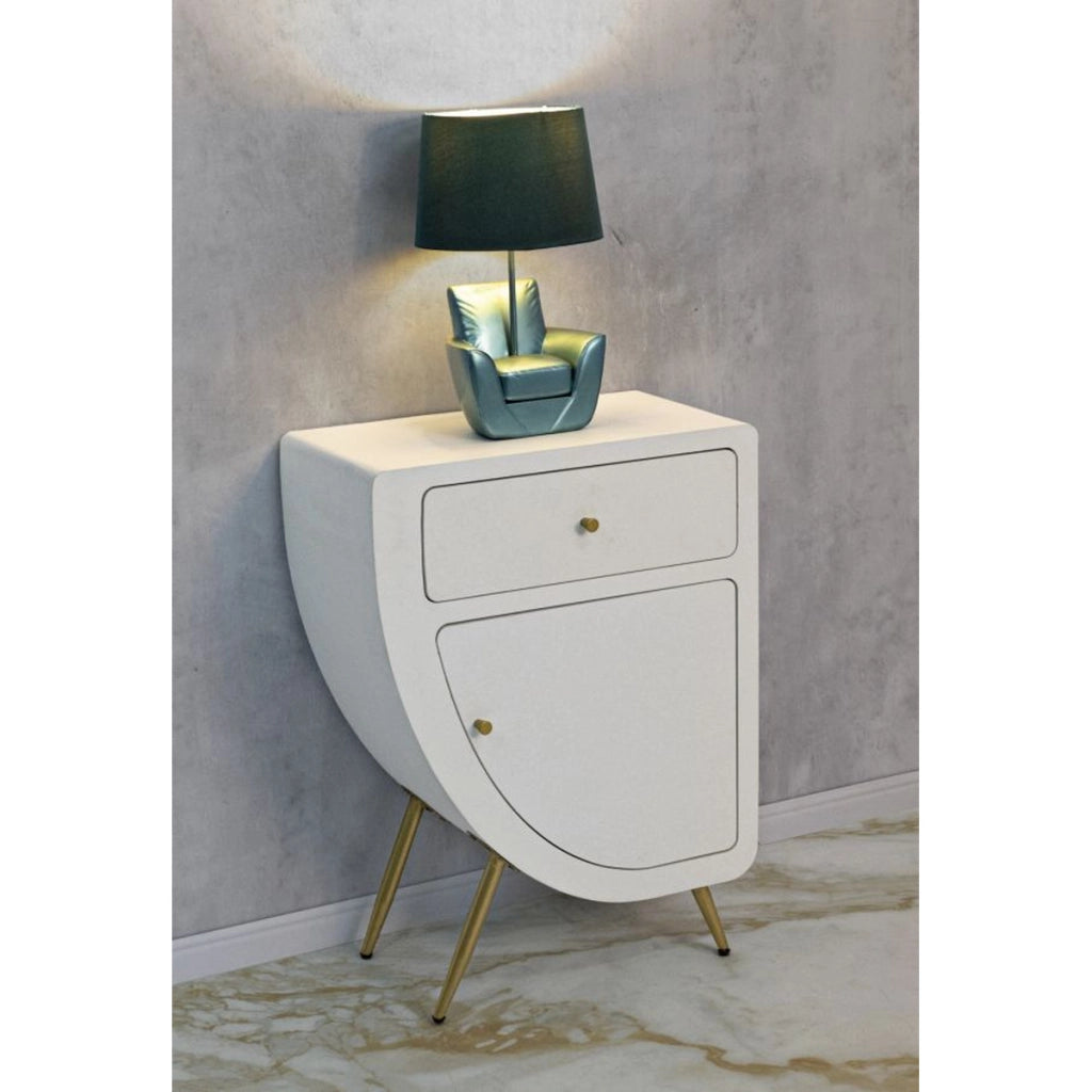 Comodino VKH16, Bianco, MDF, 60x32x79 cm