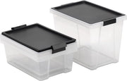 Set di 3 contenitori trasparenti con maniglie - 2 x 7L, 1 x 15L - materiale riciclato - coperchio - BPA libero - nero
