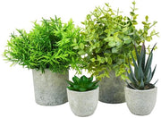 Set di 4 piante artificiali per interni in vasi, piante in plastica per vasi, eucalipto, rosmarino, piccole piante grasse per vasi, piante artificiali per ufficio, studio, camera da letto, cucina