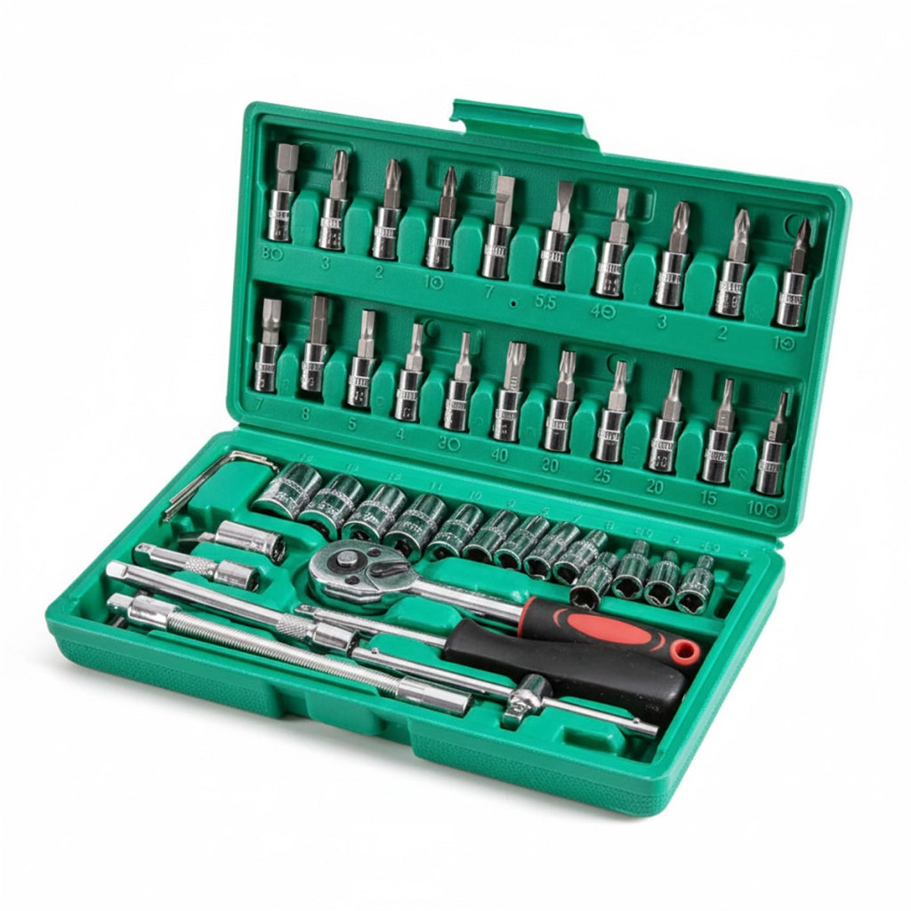SET BUSSOLE E INSERTI 46 PEZZI 1/4" CR-V CRICCHETTO PROLUNGA VALIGETTA CTC-686