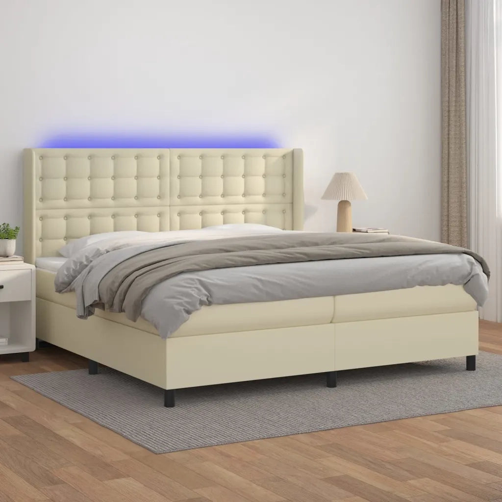 Giroletto a Molle con Materasso e LED Crema 200x200 cm 3139405