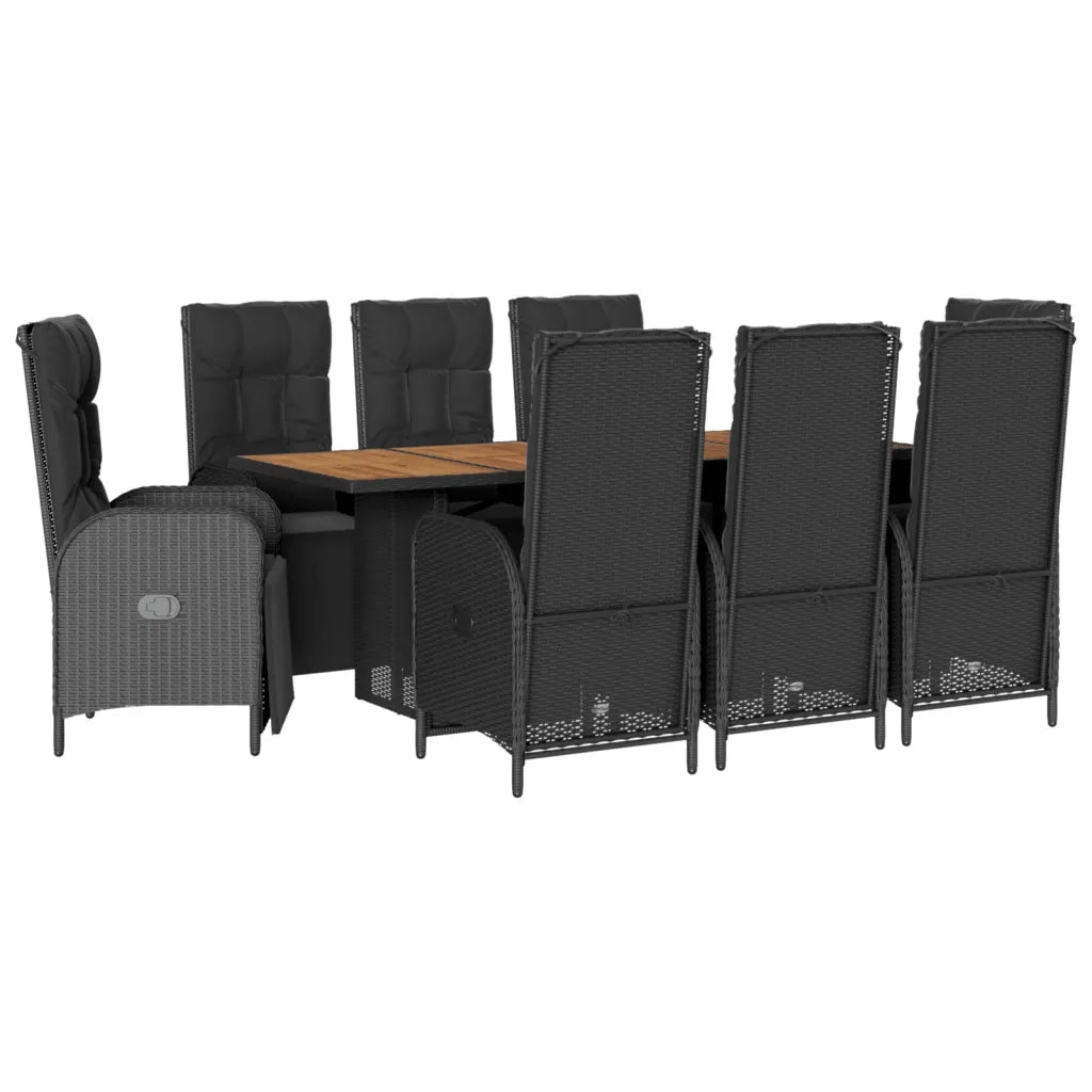 Set da Pranzo da Giardino 9 pz con Cuscini Nero in Polyrattan 3213521