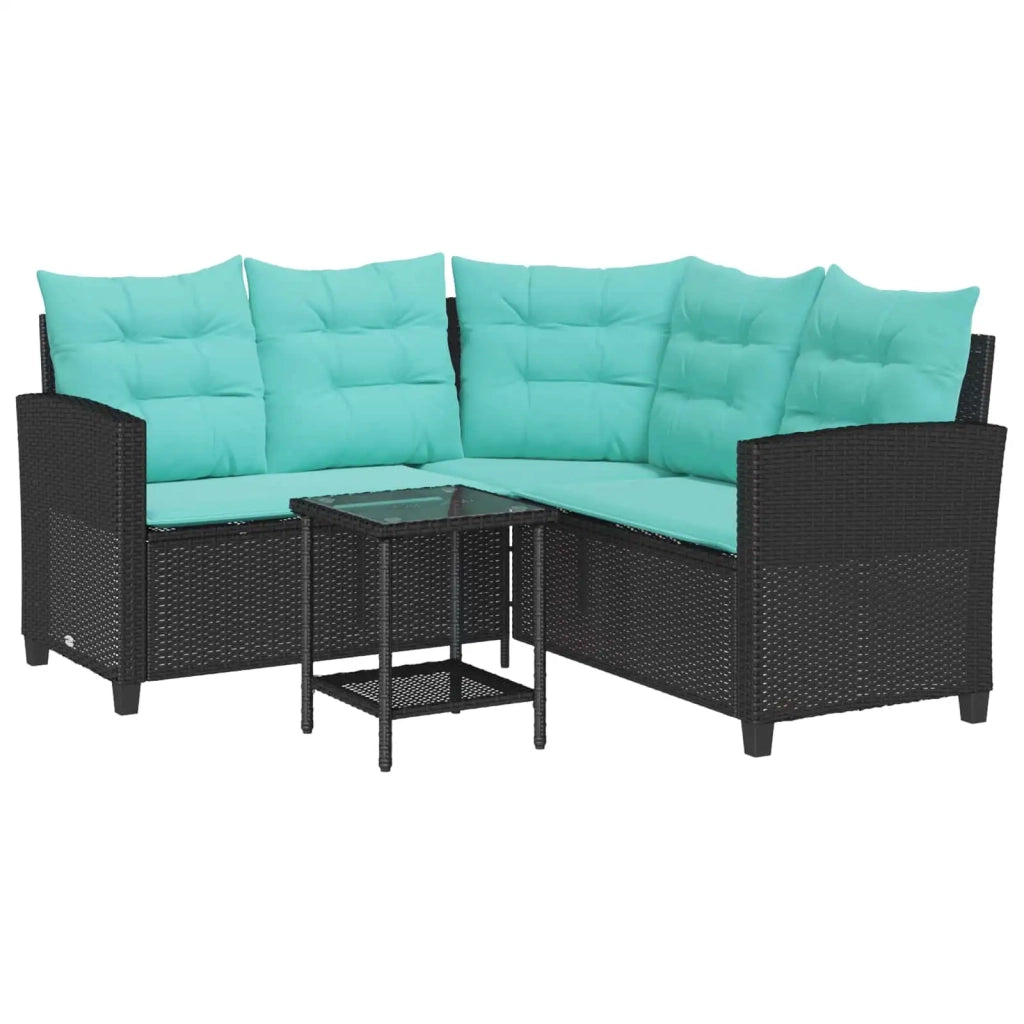 Divano da giardino 2 pcs Nero e Turchese Poly Rattan 4103880