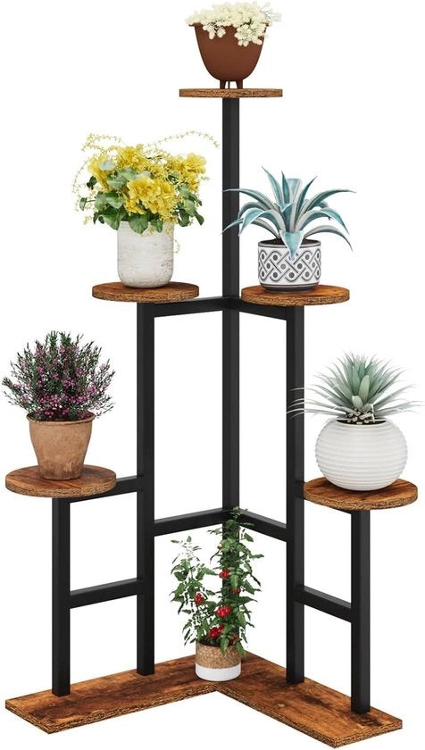 Stand per piante per interni - 4 livelli alta pianta per vasi per piante multiple - Piancascata per piante angolari per soggiorno, terrazza, balcone e giardino - Stile rustico marrone (TMJ072H)