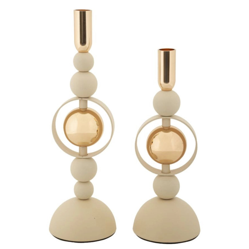 Porta Cand Saturno Crema Set 2 Pz cm ø 10x27-10x33