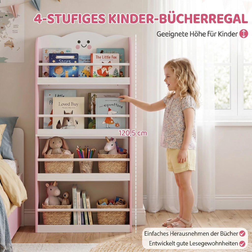Libreria per bambini a 4 ripiani ¨C Xylo ¨C rosa 80x30x19